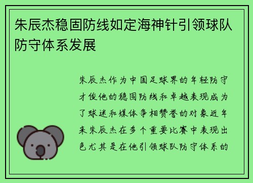 朱辰杰稳固防线如定海神针引领球队防守体系发展